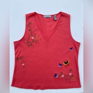 Valerie Stevens Casual Tank top Women’s Floral/ butterflies Embroidered size L